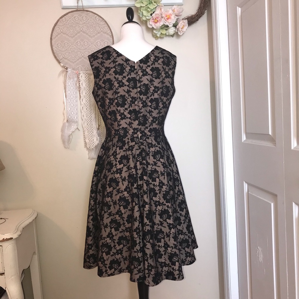 Tahari Black & Nude Crochet Lace Cocktail Dress - Picture 6 of 8